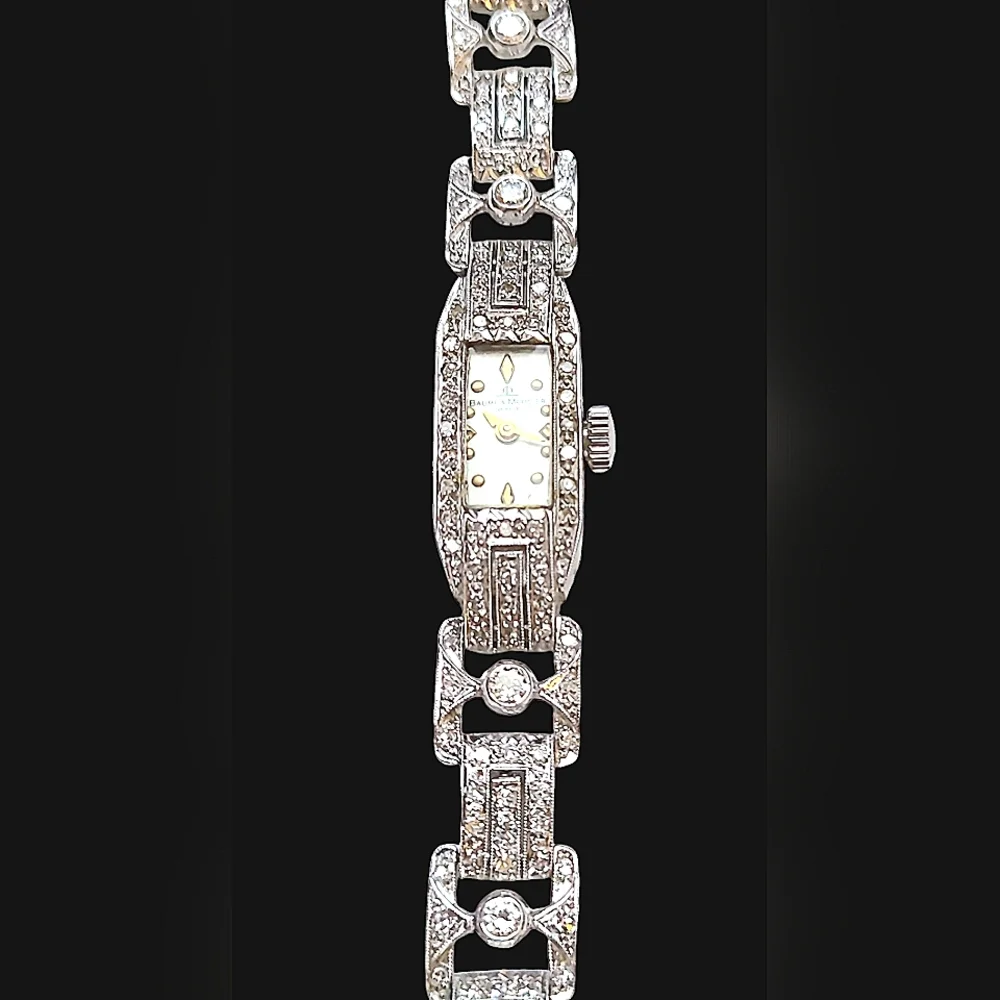 Baume & Mercier Handmade 1930s Art Deco Diamond & Platinum Wristwatch
